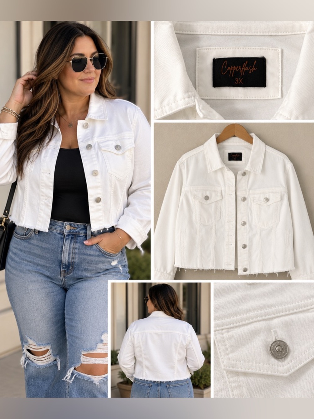 🤍 Copperflash White Cropped Denim Jacket – Size 3X 🤍